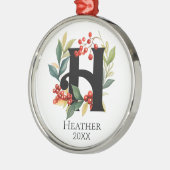 Monogram Initiaal Letter H Beskrans Kerst Metalen Ornament (Links)