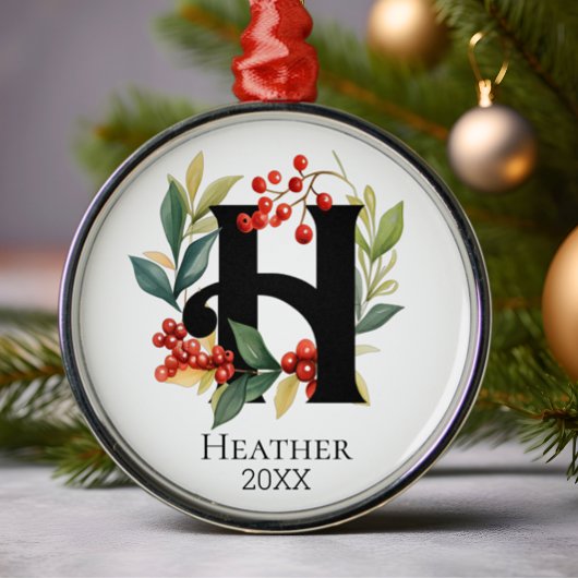 Monogram Initiaal Letter H Beskrans Kerst Metalen Ornament