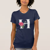 Monogram Initiaal letter H in wit met roze roos T-shirt (Voorkant)