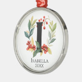 Monogram Initiaal Letter I Beskrans Kerstmis Metalen Ornament (Links)