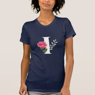 Monogram Initiaal Letter I in White met Roze Rose T-shirt