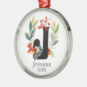 Monogram Initiaal Letter J Beskrans Kerstmis Metalen Ornament (Links)