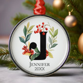 Monogram Initiaal Letter J Beskrans Kerstmis Metalen Ornament