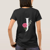 Monogram Initiaal Letter J in het wit met roze Ros T-shirt (Achterkant)