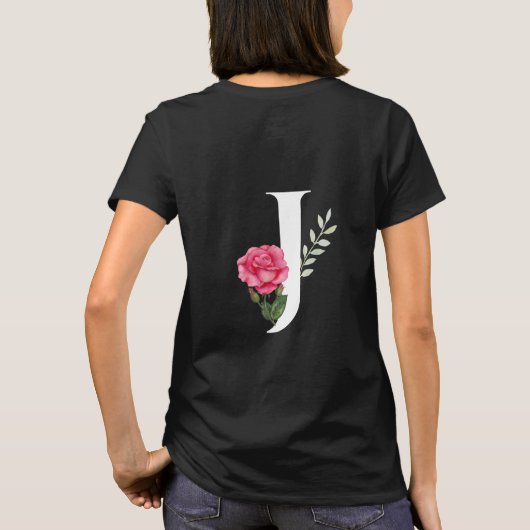 Monogram Initiaal Letter J in het wit met roze Ros T-shirt (Achterkant)
