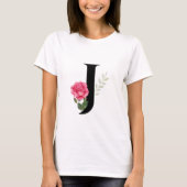 Monogram Initiaal Letter J in het zwart met roze r T-shirt (Voorkant)