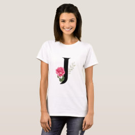 Monogram Initiaal Letter J in het zwart met roze r T-shirt