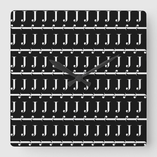 Monogram Initiaal Letter J, Kies Achtergrondkleur Vierkante Klok (Voorkant)