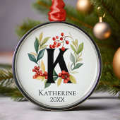 Monogram Initiaal Letter K Beskrans Kerstmis Metalen Ornament