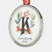 Monogram Initiaal Letter K Beskrans Kerstmis Metalen Ornament (Links)