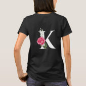 Monogram Initiaal Letter K in White met Roze Rose T-shirt (Achterkant)