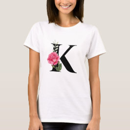 Monogram Initiaal Letter K in zwart met roze Rose T-shirt