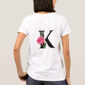 Monogram Initiaal Letter K in zwart met roze Rose T-shirt (Achterkant)