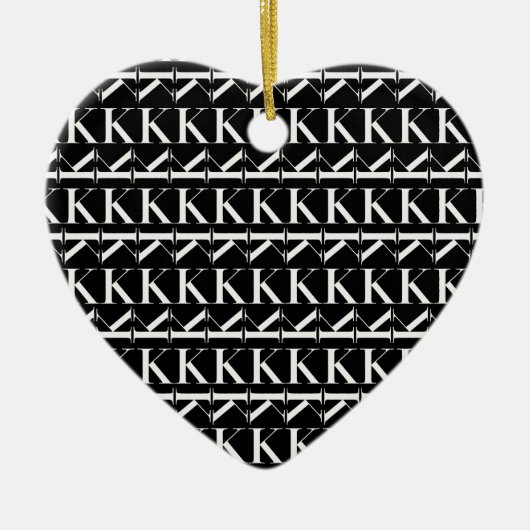 Monogram Initiaal Letter K, Kies Achtergrondkleur Keramisch Ornament (Voorkant)