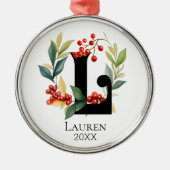 Monogram Initiaal letter L Berry krans kerst Metalen Ornament (Voorkant)