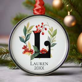 Monogram Initiaal letter L Berry krans kerst Metalen Ornament