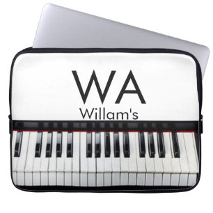 Monogram initiaal letter letter naam tekst piano m laptop sleeve