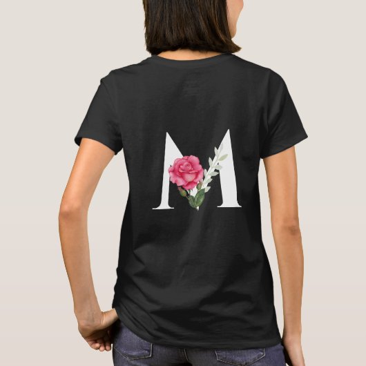 Monogram Initiaal Letter M in White met roze Rose T-shirt (Achterkant)