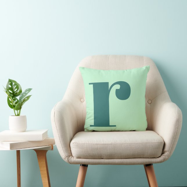 Monogram Initiaal Letter Mint Green Blauwgroen Kussen (Stoel)