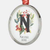 Monogram Initiaal letter N Berry krans kerst Metalen Ornament (Links)