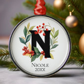 Monogram Initiaal letter N Berry krans kerst Metalen Ornament