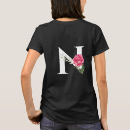 Monogram Initiaal Letter N in het wit met roze Ros T-shirt