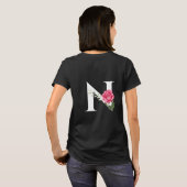 Monogram Initiaal Letter N in het wit met roze Ros T-shirt (Achterkant volledig)