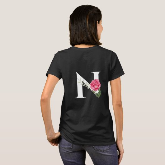 Monogram Initiaal Letter N in het wit met roze Ros T-shirt (Achterkant volledig)