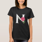 Monogram Initiaal Letter N in het wit met roze Ros T-shirt (Voorkant)