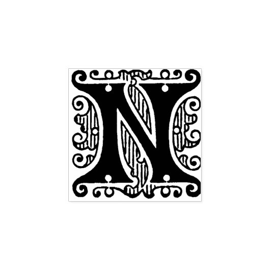 Monogram  initiaal letter N Rubberstempel (Afrduk)