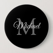 Monogram Initiaal Letter Name Black Sjabloon Huge Ronde Button 4,0 Cm (Voorkant)