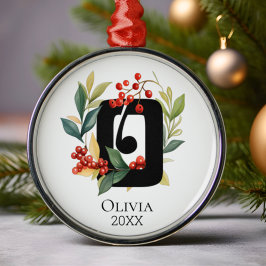 Monogram Initiaal Letter O Beskrans Kerst Metalen Ornament