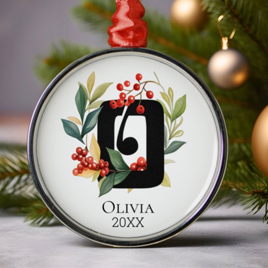 Monogram Initiaal Letter O Beskrans Kerst Metalen Ornament