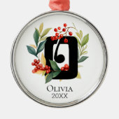 Monogram Initiaal Letter O Beskrans Kerst Metalen Ornament (Voorkant)