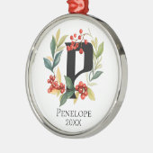 Monogram Initiaal letter P Berry krans kerst Metalen Ornament (Links)