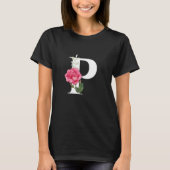 Monogram Initiaal Letter P in het wit met roze Ros T-shirt (Voorkant)