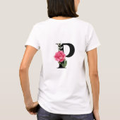 Monogram Initiaal Letter P in zwart met roze roos T-shirt (Achterkant)