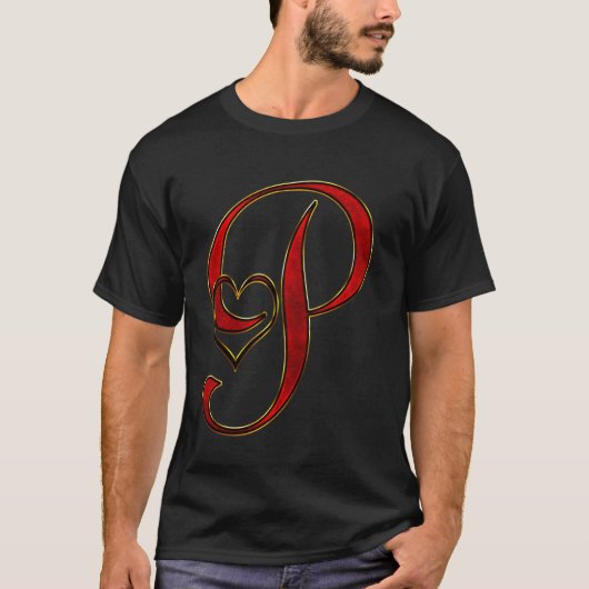 Monogram Initiaal Letter P Red Heart T-shirt (Voorkant)