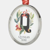Monogram Initiaal Letter Q Beskrans Kerstmis Metalen Ornament (Links)