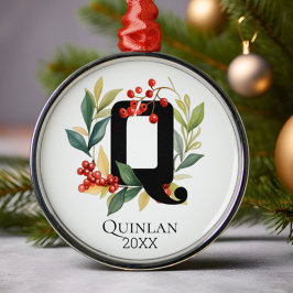 Monogram Initiaal Letter Q Beskrans Kerstmis Metalen Ornament