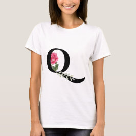 Monogram Initiaal Letter Q in zwart met roze Rose T-shirt