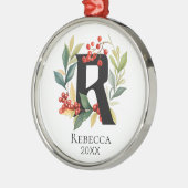 Monogram Initiaal letter R Berry krans kerst Metalen Ornament (Links)