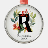 Monogram Initiaal letter R Berry krans kerst Metalen Ornament (Voorkant)