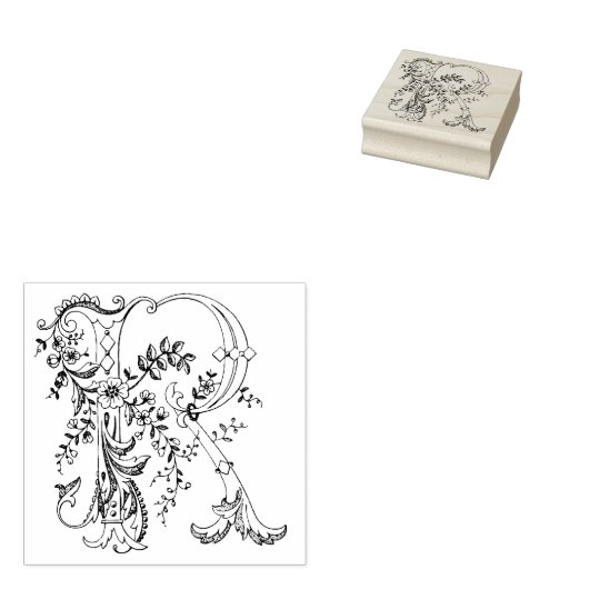 Monogram Initiaal Letter R Rubberstempel (Gestempeld)