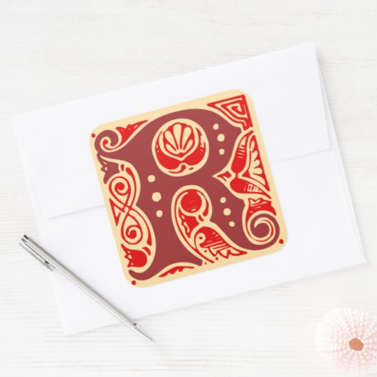  monogram Initiaal letter R Vierkante Sticker (Envelop)