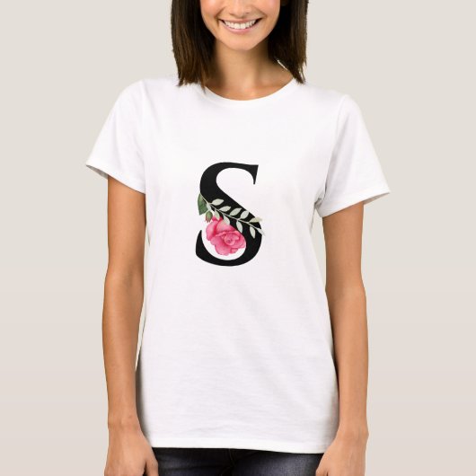 Monogram Initiaal Letter S in zwart met roze roze  T-shirt (Voorkant)