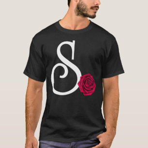 Monogram Initiaal Letter S met Red Rose op zwart B T-shirt