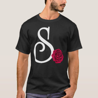 Monogram Initiaal Letter S met Red Rose op zwart B T-shirt