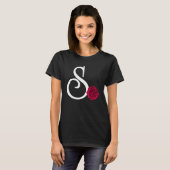 Monogram Initiaal Letter S met Red Rose op zwart B T-shirt (Voorkant volledig)