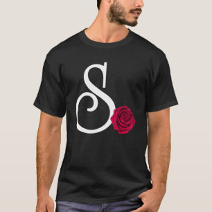 Monogram Initiaal Letter S met Red Rose op zwart B T-shirt